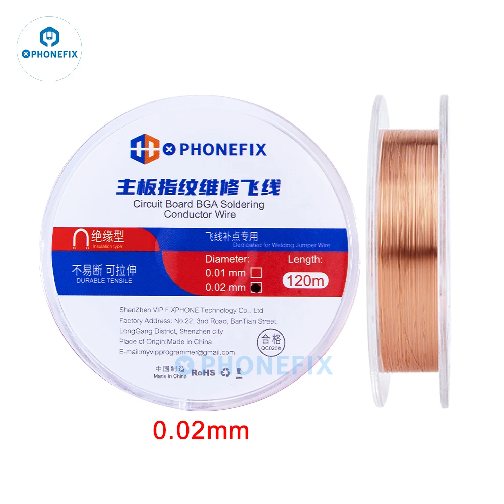 PHONEFIX Jump Wire 0.01mm 0.02mm 0.008mm Izolowany miedziany przewód łączący do naprawy chipów płyty głównej iPhone'a Przewód przewodzący Jump 120m