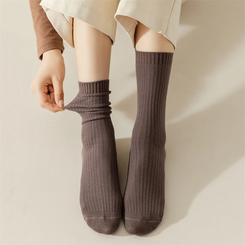 Women Socks Long Casual New Autumn Warm Plain Absorb Sweat Sport Girls Cotton Socks Solid Color Korean Style School Breathable