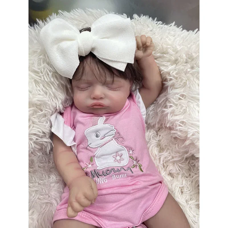 

45cm Handmade Lifelike Silicone Body Baby Rosalie with Hand Rooted Hair Vinyl Silicone Realistic Alive Doll