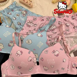 Sanrio Hello Kitty Women underwear Sexy Bra Panty Set Cartoon No Wire Push Up Underwear Female's Breathable Gathered Bra Gifts