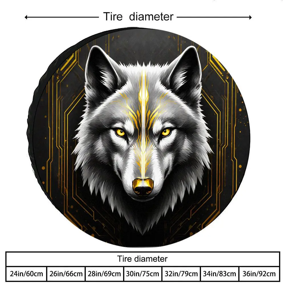 Cyber Wolf Head Pattern Polyester Fiber Car Spare Tire Cover, Unique Tech Style For SUV And Sedan, Car Accessories, Stylish Desi