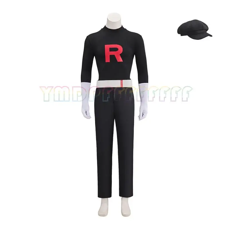 Novelty Anime Black Men's and Women's Team Rocket Grunt Cosplay Costumes Black Uniform Hats Halloween Party Costumes Easter Skir view 2