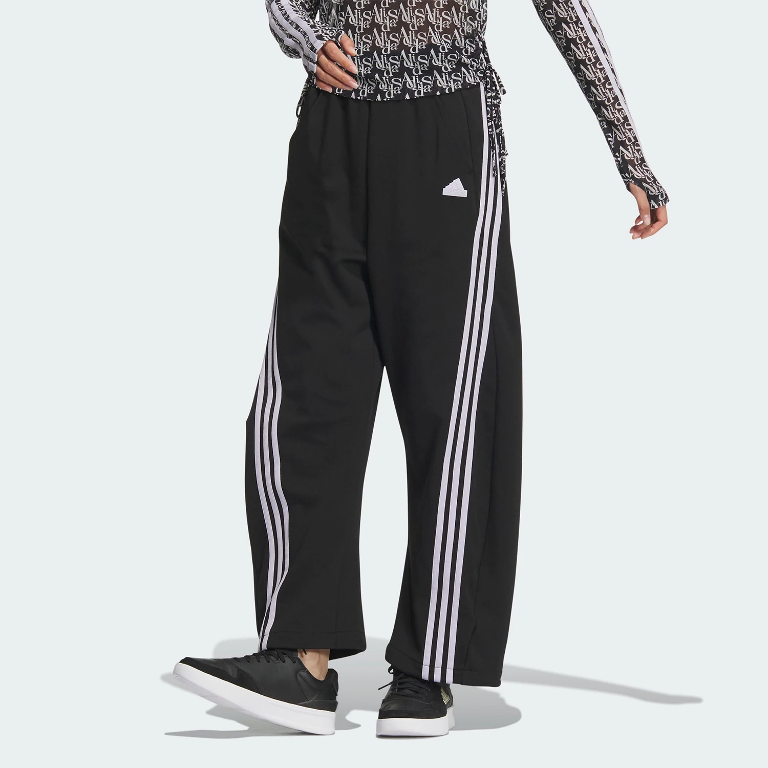 Adidas genuine new women's striped high waisted loose straight leg wide leg pants JI9777