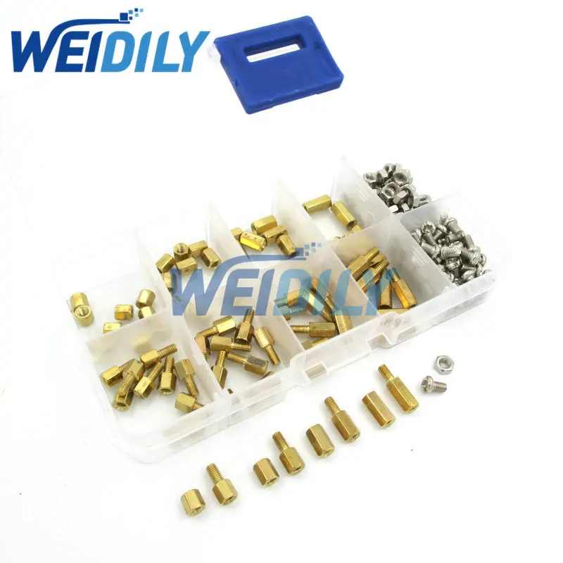 

200PCS M3 PCB Hex Male Female Thread Brass Spacer Standoffs/ Screw /Hex Nut Assortment Set Kit With Plastic Box M3*5mm - M3*10mm