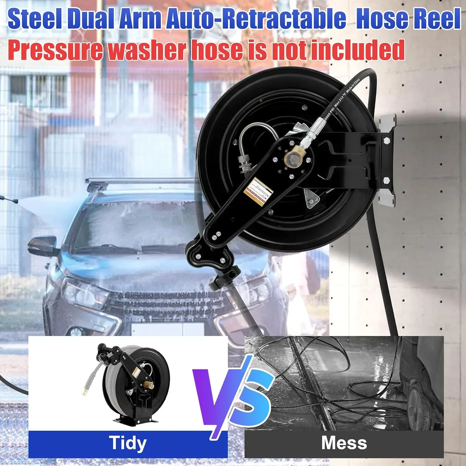 High Pressure Washer Hose Reel for Water/Air/Oil, 3/8