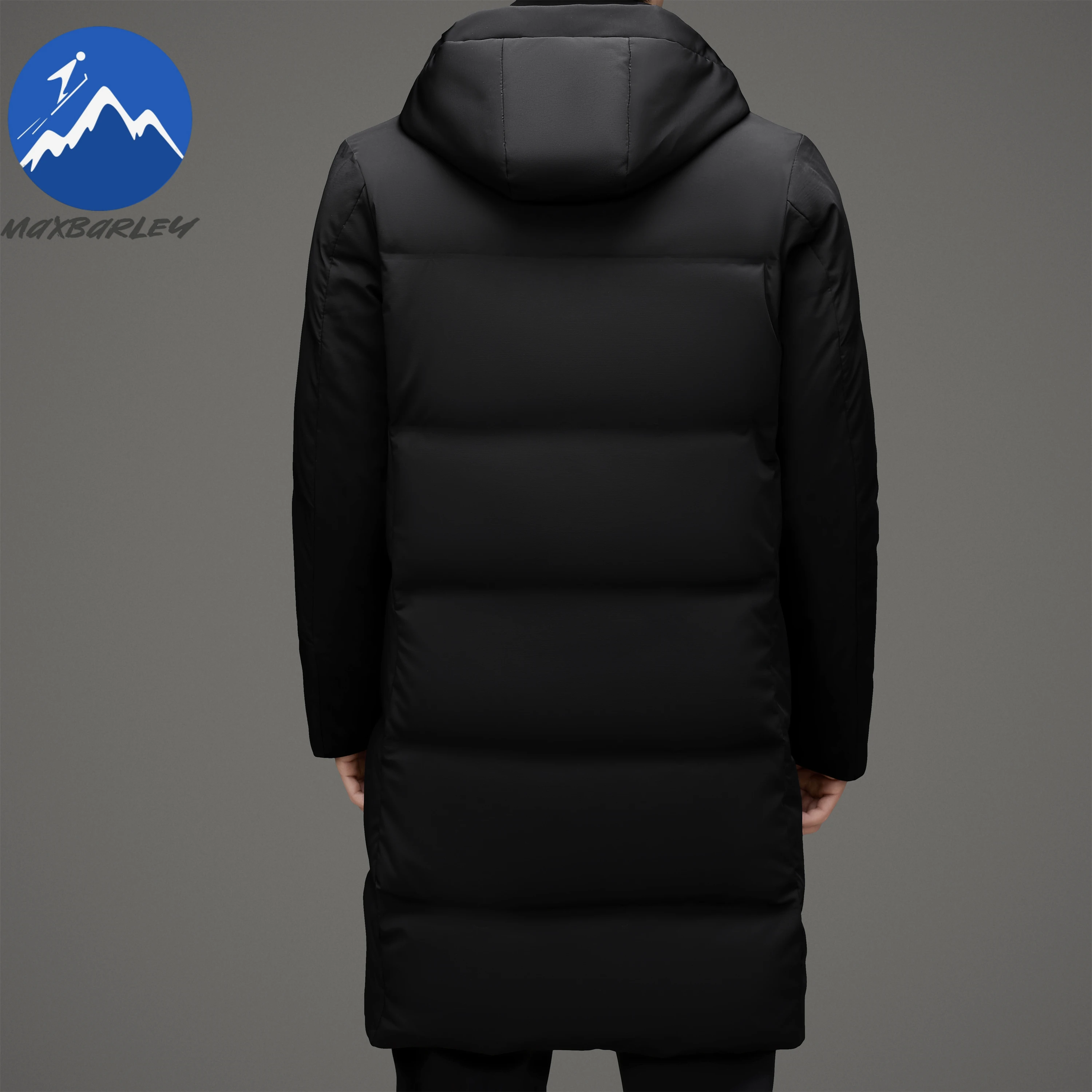 Maxbarley Mens Long Down Jacket Detachable Hood Outdoor Work Lightweight Padded Jackets Casual Urban Slim Thickened Winter Parka