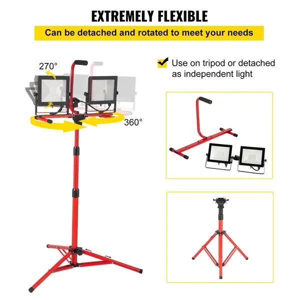 VEVOR Lampe de travail LED avec support, lampe de travail LED à double tête de 20 000 lumens avec trépied réglable et pliable de 27,6 à 68,1', IP6