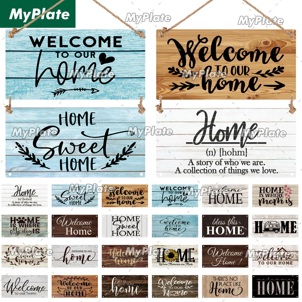 Welcome To Our Home Wooden Wall Plaque Wood Sign Plate Road Guide Wall Decoration Indicator Hanging Home House Door Deocr Gift