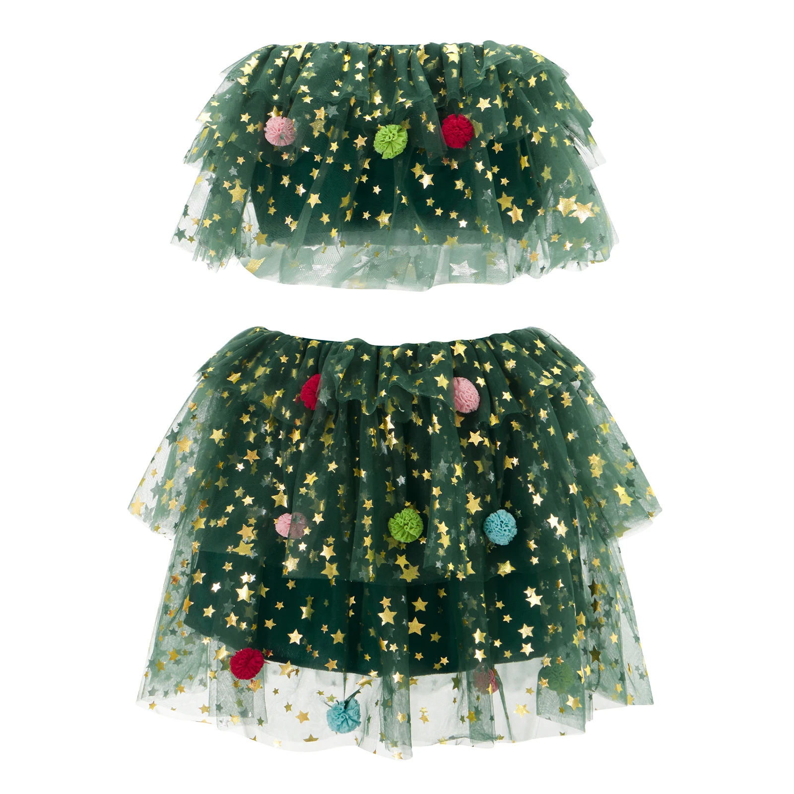Completi natalizi da donna in due pezzi Top sexy senza spalline con stampa di stelle e minigonna in tulle Set Festival Party Clubwear