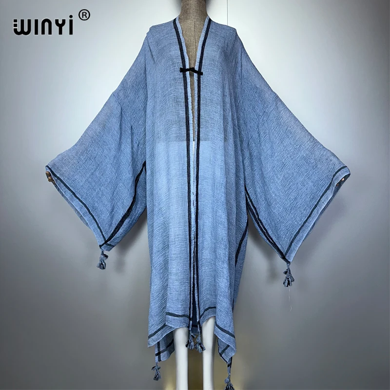 

WINYI summer Retro dyed kimono beach cover up Swim Suit elegant African women boho Cardigan sexy Holiday Kimono beach dress