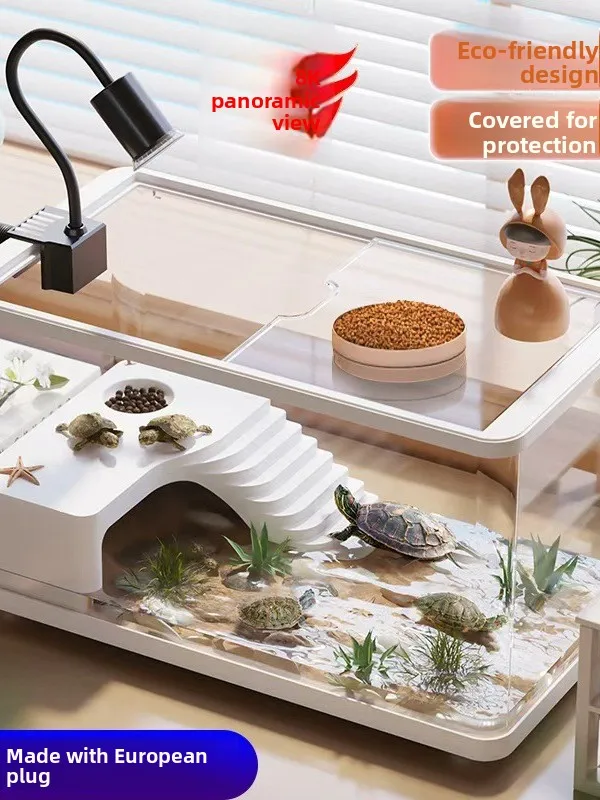 

Эко-ландшафтный аквариум для черепах с крышкой и платформой для лазания, дренажным основанием, из акрила, современный дизайн для домашнего декора