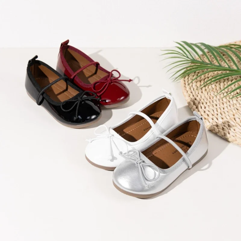 Spring Autumn Girls Trend Leather Shoes Wine Red Fashion Kids Causal Loafers Simple Soft Children's Classic Ballet Flat Shoes