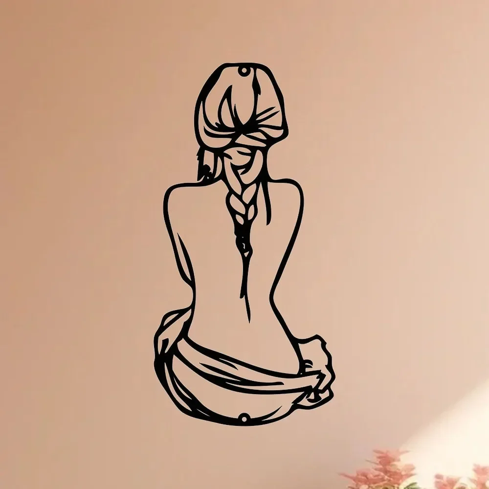 Stunning Minimalist Line Art Braid Hair Woman Wall Sign As Metal Decor For Home Housewarming