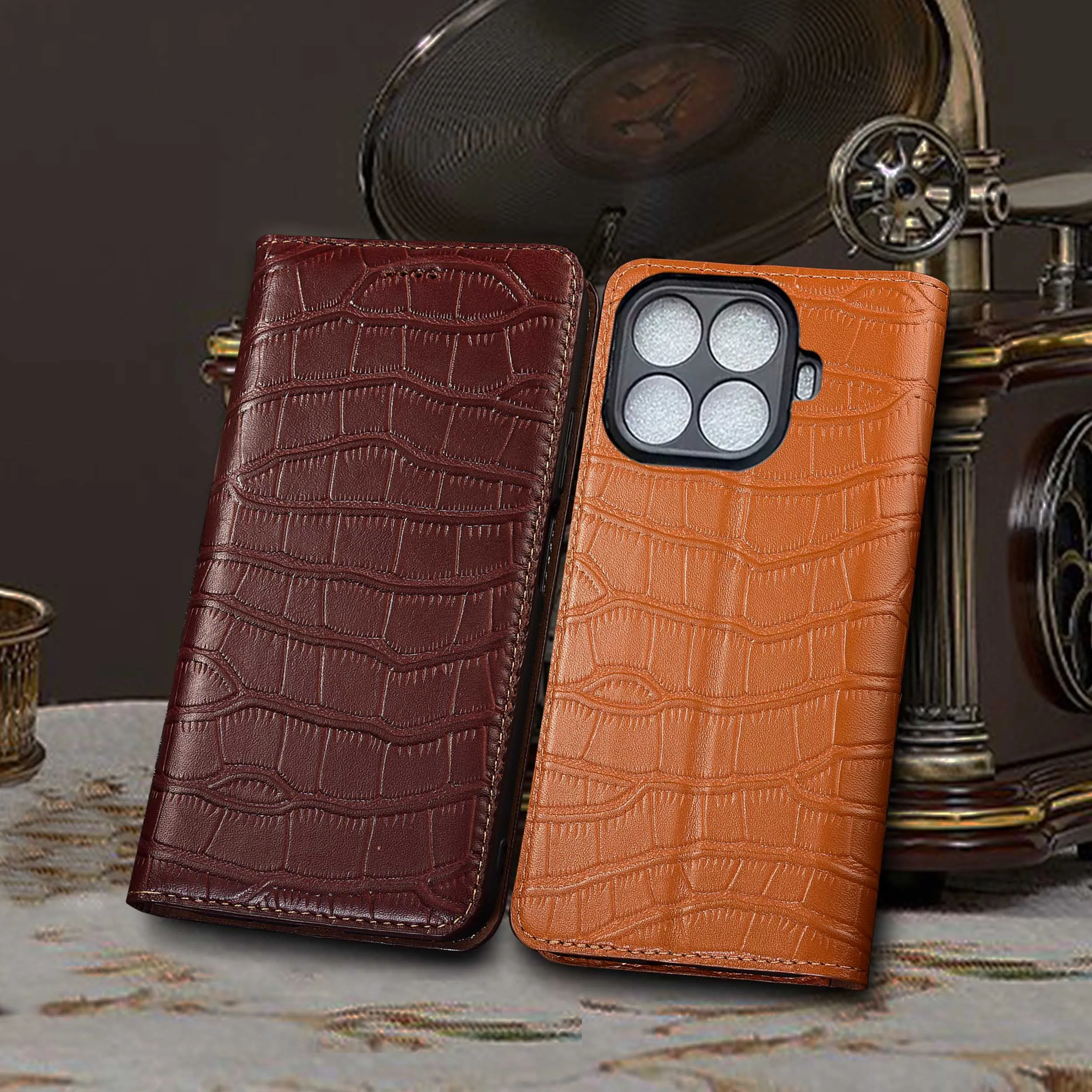 

Genuine Leather Phone Case For Xiaomi 13 13T 14 14T 15 15S 17 Pro Ultra Civi Lite Crocodile Belly PatternFlip Cover Case Cowhide