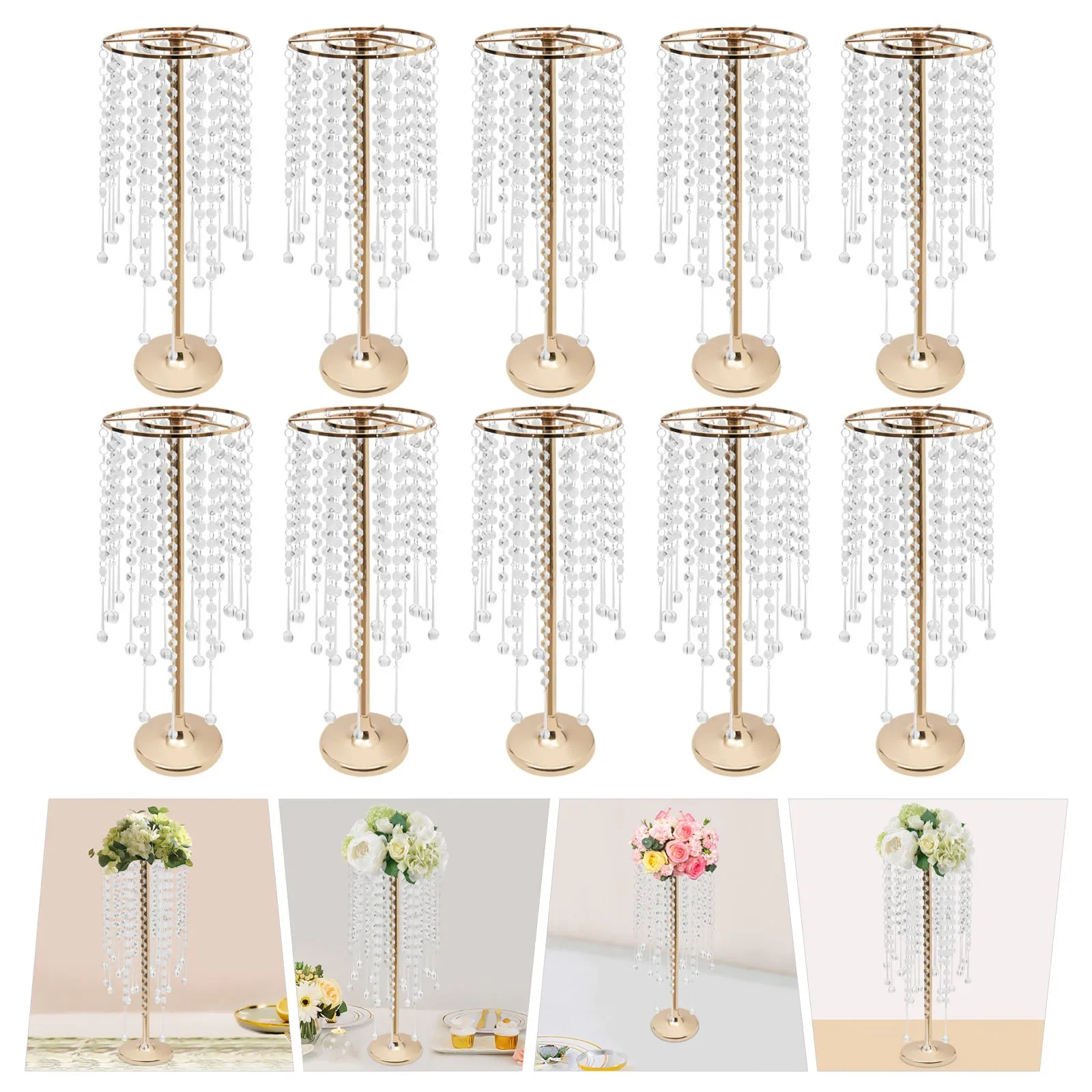 NEW 10 Pieces Crystal Acrylic Table Centerpieces Gold Flower Stand Wedding Party Centerpieces Home Decor 55 cm/21.7 inch