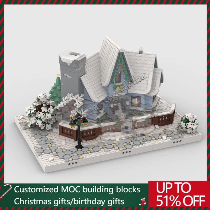 

705 детали MOC, рождественская серия, зимняя деревня, модель, строительные блоки, кирпичи, креативная сборка, сделай сам, развивающие игрушки, подарки-сюрпризы