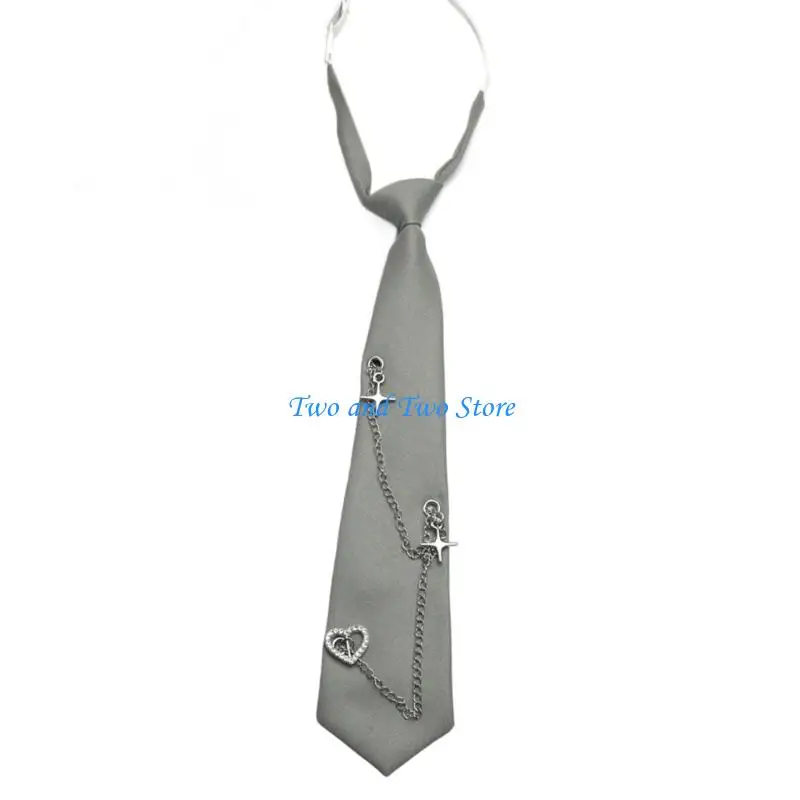 HX6F Traditional Uniform Necktie Knotted Metal Chain Polyester Fabric For Teens Adults