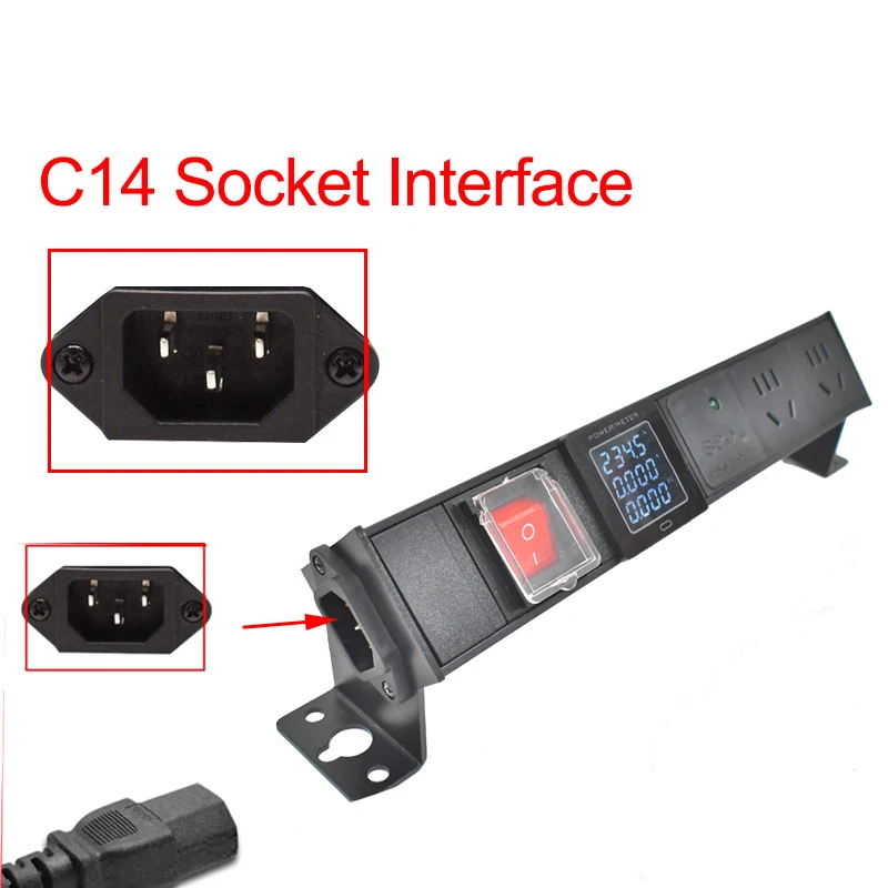 PDU distribution strip C14  distribution unit desktop five hole national standard socket1-8AC with Surge protection ammeter