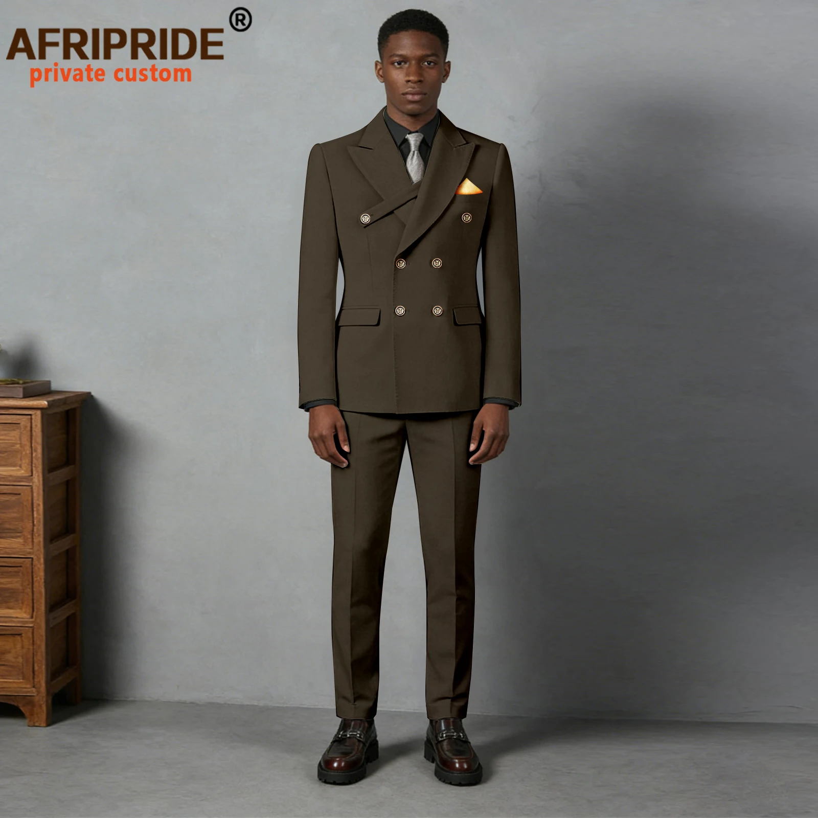 Men`s Business Suits Double Breasted Kerchief Slim Fit Blazer and Pants 2 Piece Set Dashiki African Clothes for Wedding 2616034