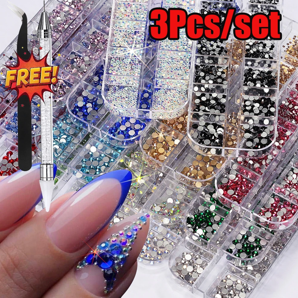 

12Grids 3D Colorful Mixed Shape Flatback Nail Rhinestones Luxury Pink/Lake Blue/Green/Clear/AB Nail Crystal DIY Manicure Diamond