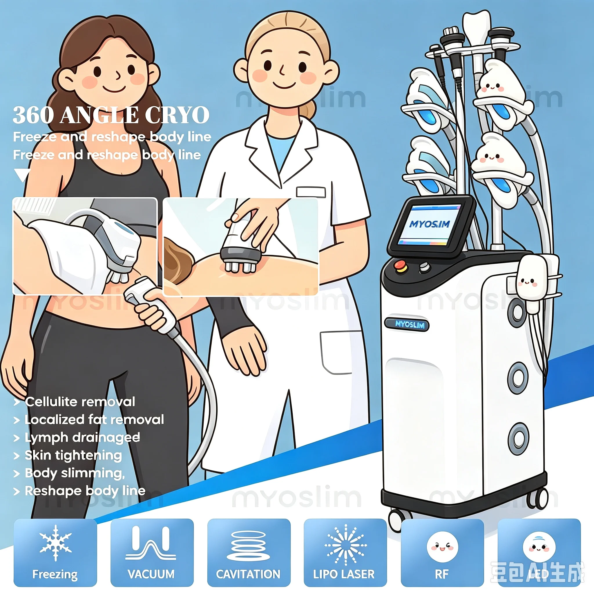 MYO slim360° Fat Freezing Body Slimming Machine Effective Weight Loss Cellulite Removal Vacuum Cavitation System Beauty Salons