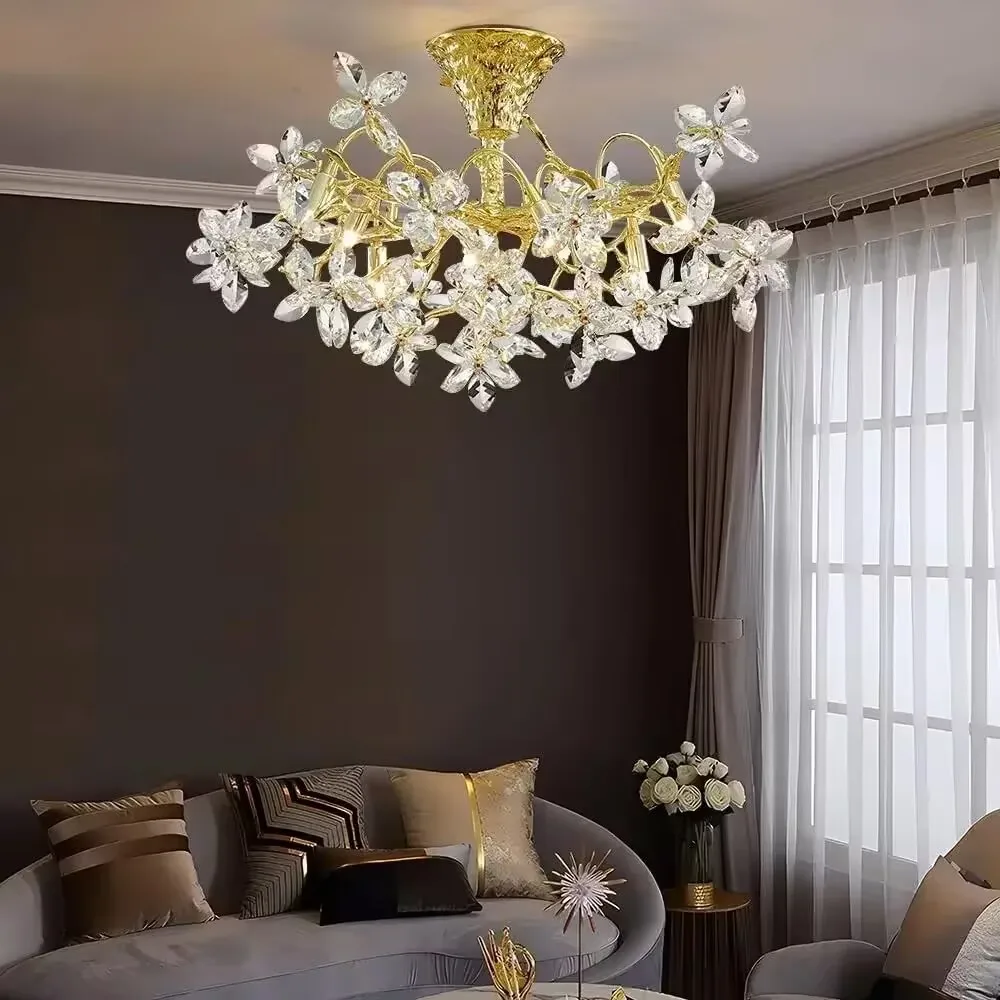 Artpad Luxury Flower Crystal Branch Ceiling Chandelier for Living Room Vintage Hanging Pendant Chandelier Dining Room Bedroom