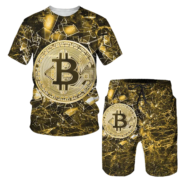 

2025 Fashion Bitcoin 3D Print T-Shirts Shorts Sets Men's Tracksuits Oversized Short Sleeve T Shirt Pants Set Suits Camping