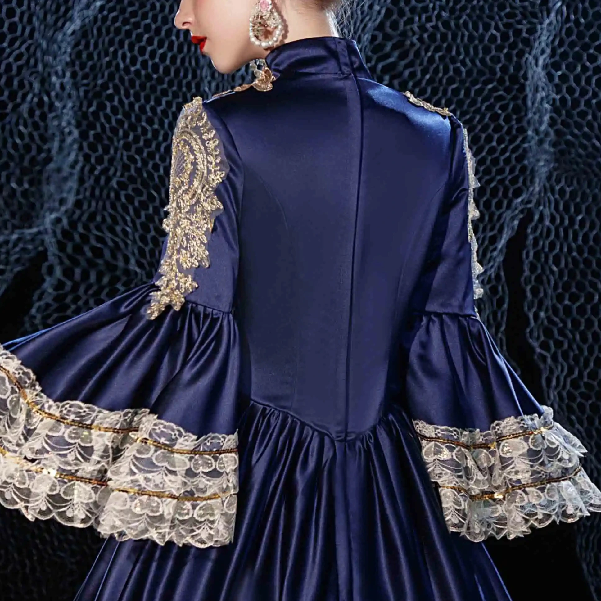 Abito da corte retrò medievale blu navy Fotografo femminile aristocratico Regina femminile Inghilterra Cena di lusso Vestido Festa Luxuoso