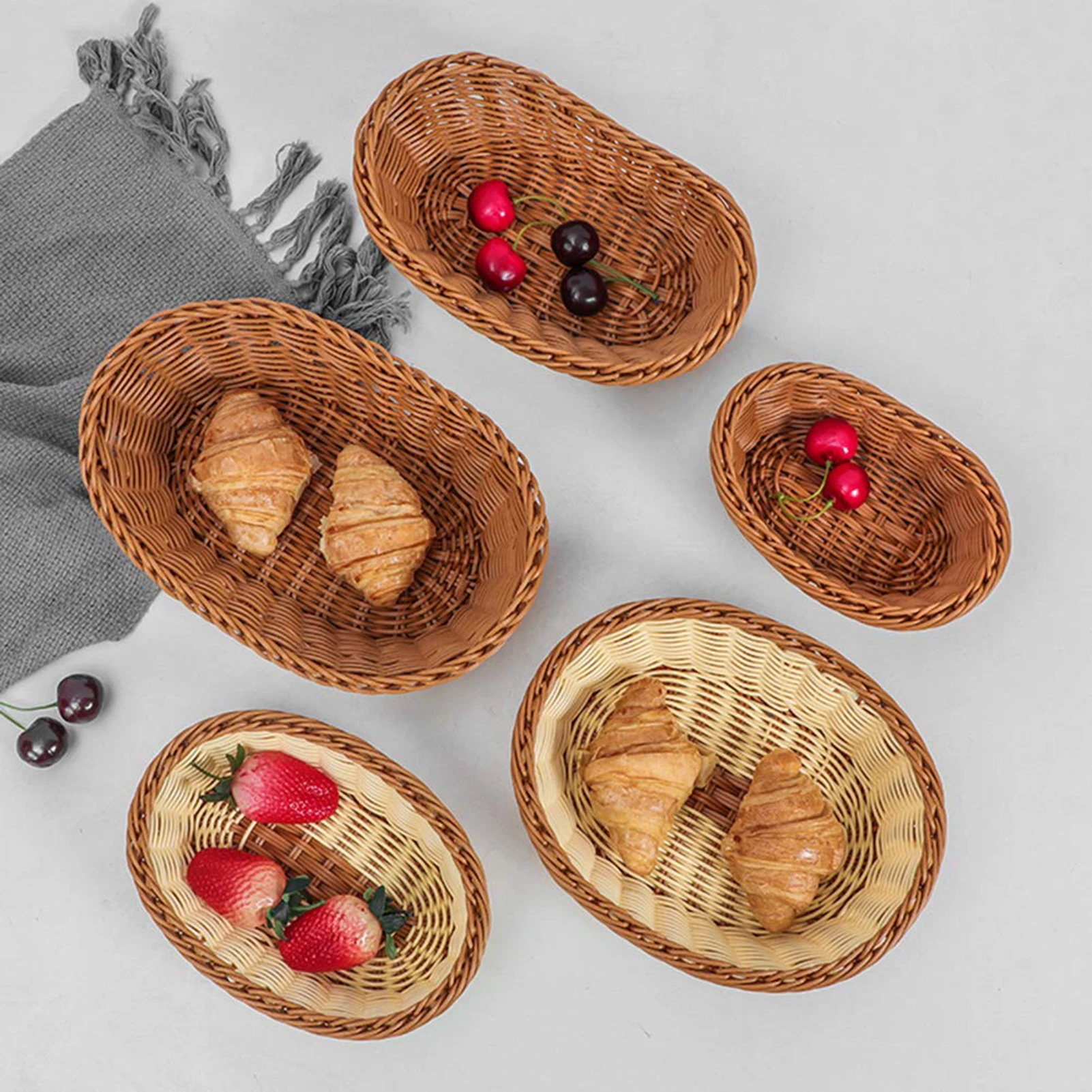 Plastic Rattan Storage Baskets Kitchen Supplies Food Serving Holders Supermarket Display Container Snack Organizer Basket