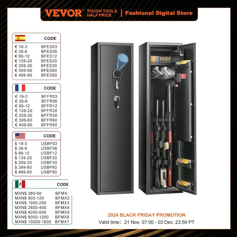 VEVOR 6 Rifles Gun Safe Rifle Safe W/ Fingerprint & Digital Keypad Lock Removable Gun Storage Cabinet W/ Built-in Storage Locker