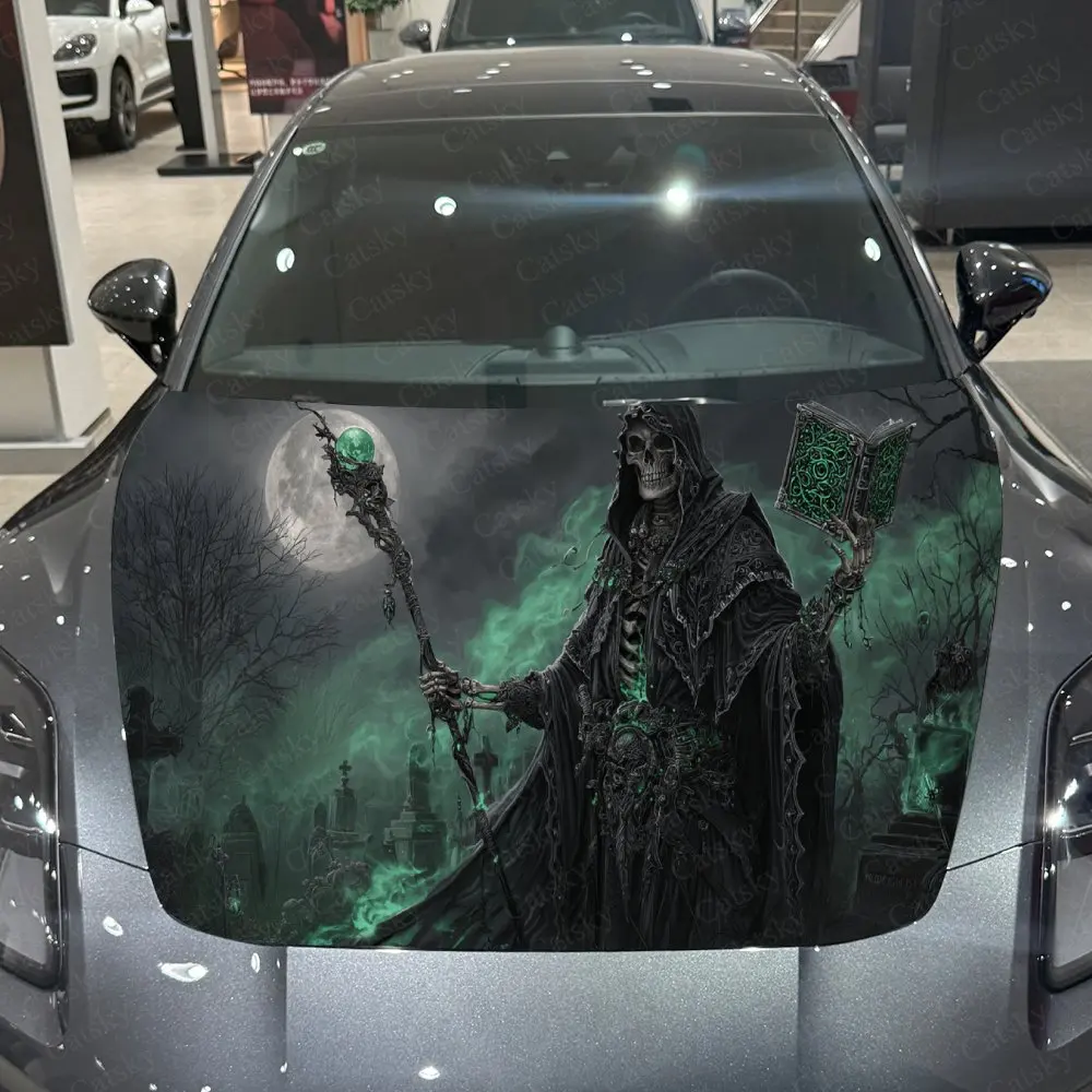 

Dark Graveyard Green Reaper Car Hood Sticker,Waterproof Self-Adhesive Vinyl Graphics Decals,Decorative Auto Accessories Stickers