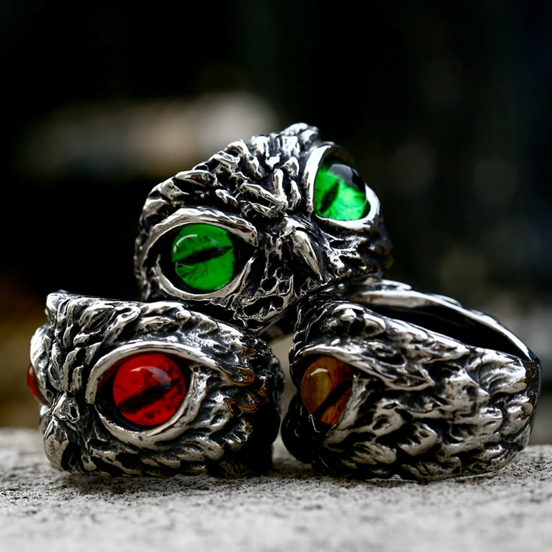 Beier 2022 New316L Stainless Steel Viking Owl Ring Multicolor Eyes  With Natural Stones For Men Women Jewelry Drop shipping