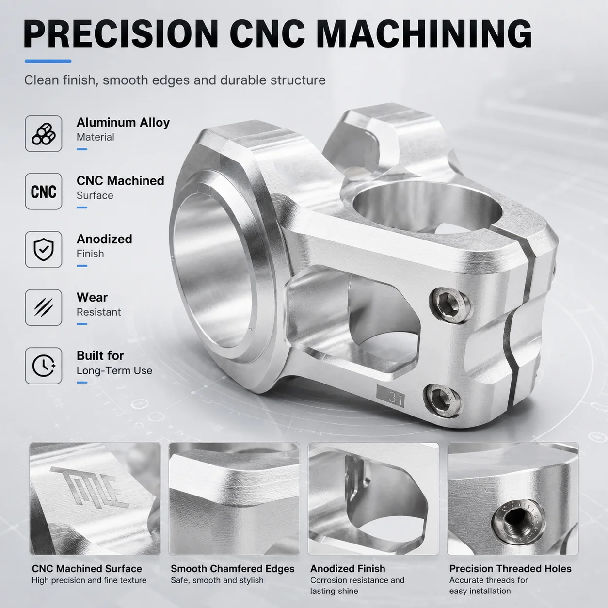 CNC Bicycle Stem 31.8mm Short Handlebar Stem 0° Rise Aluminum Alloy MTB Enduro DH Freeride Dirt Jump Bike Stem - view 5