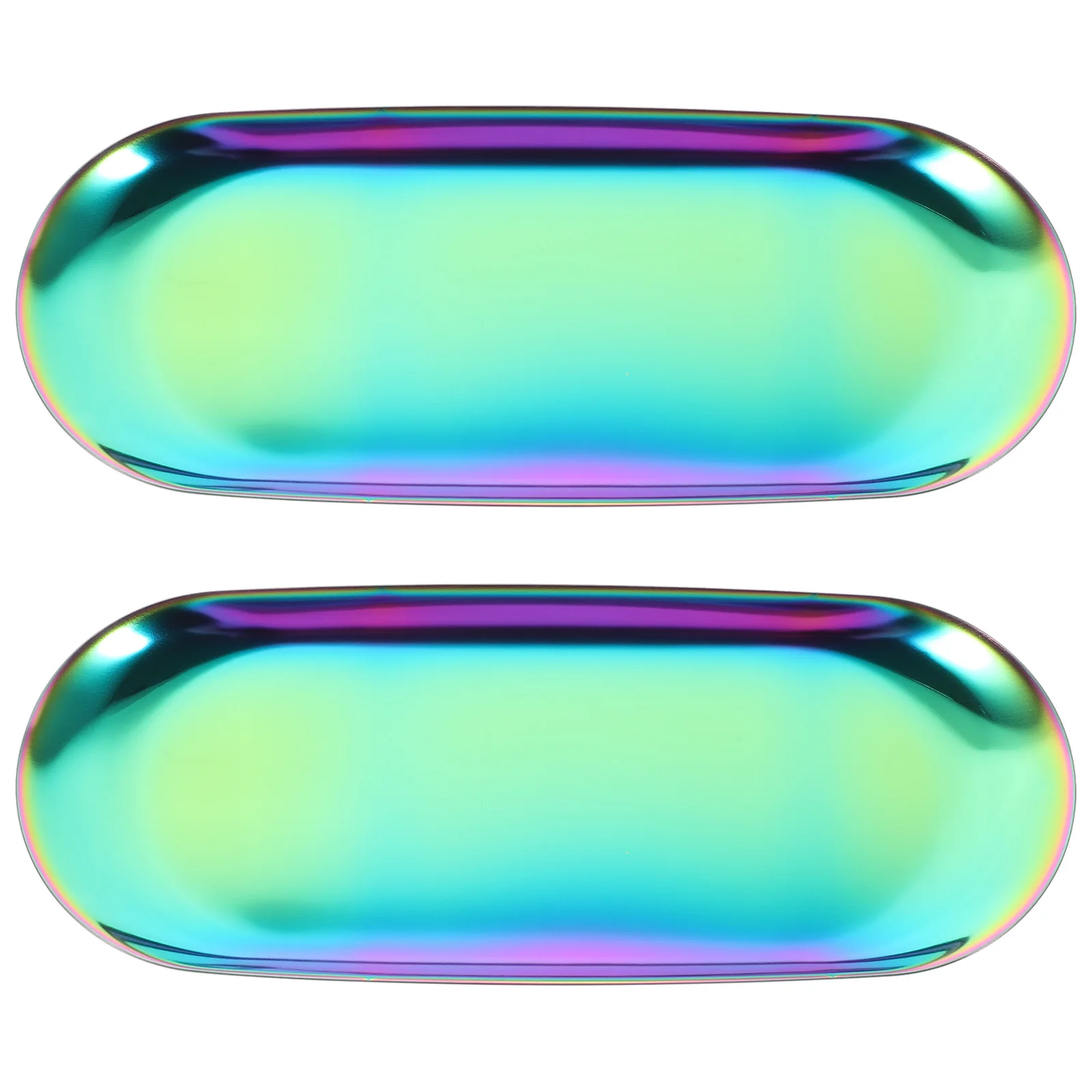 2Pcs Oval Stainless Steel Jewelry Tray Metal Jewelry Holder Desktop Organizer Storage Display Dish Dresser Adornment