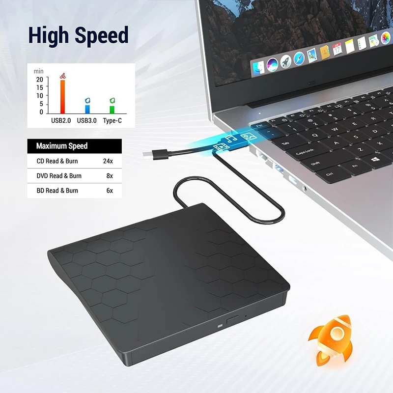 Externes Blu-ray-Laufwerk USB3.0 Typ-C CD DVD BD RW-Player Brenner Tragbares optisches Laufwerk für MacBook Laptop Desktop PC