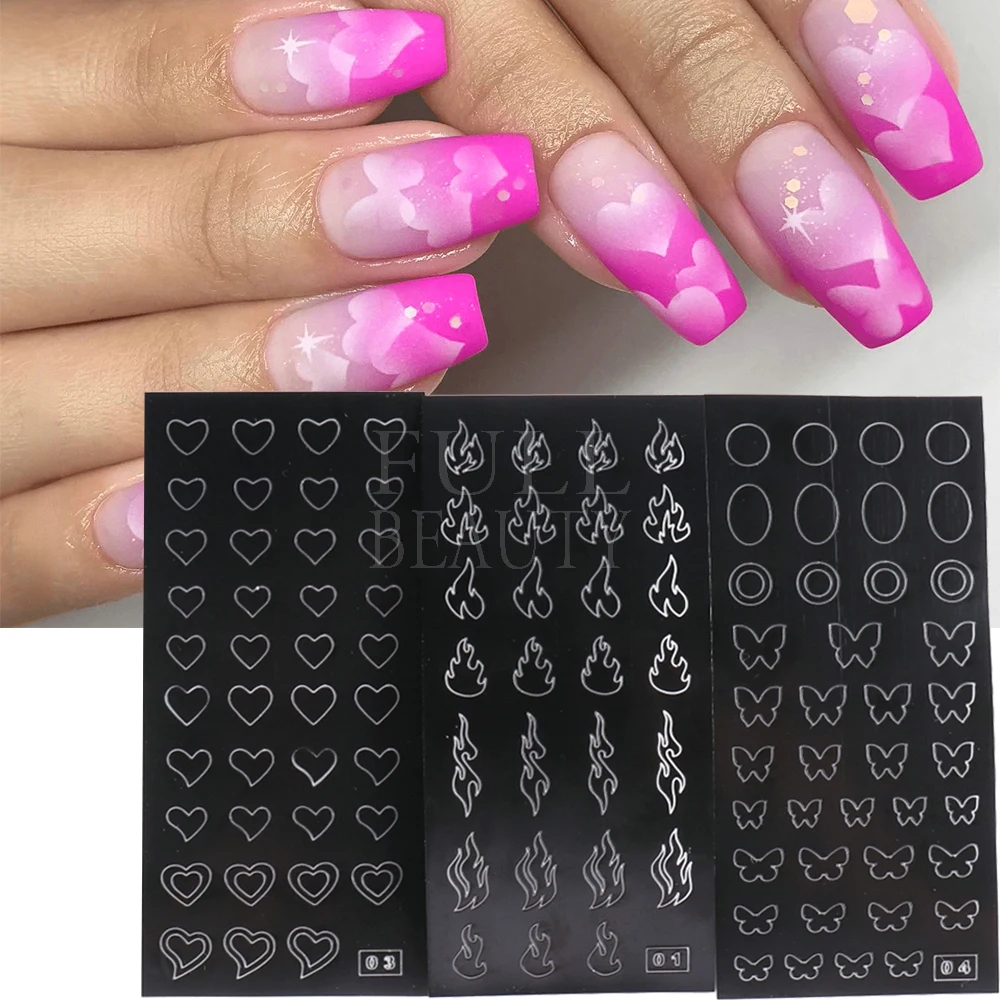 1/2/3pcs Airbrush Stencil For Nails Butterfly Stars Heart Airbrush Templates Hollow Nail Stickers French Manicure Guides NTPHT