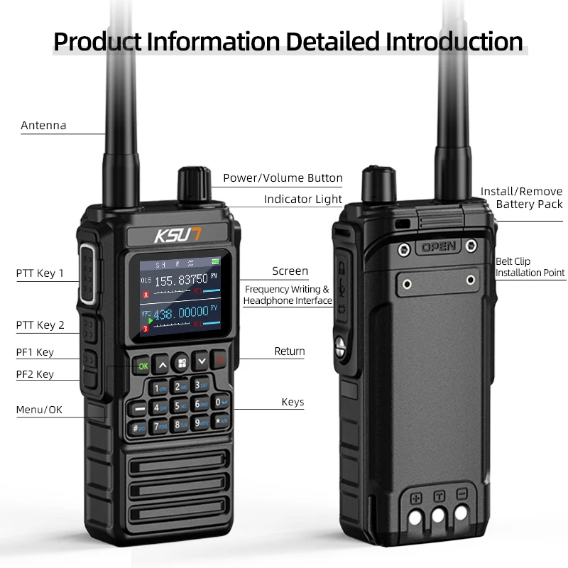 Walkie talkie ip67 à prova d'água profunda, alta potência, 10w, vhf, uhf, rádio profissional, comunicação de longo alcance, walkie talkie ksun uv168p