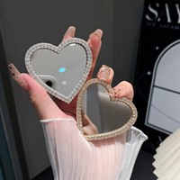 Diamond Heart Shape Mini Mirror Pocket Makeup Mirror Portable Handheld Mirrors Diy Mobile Phone Case Jewelry Acc Materials