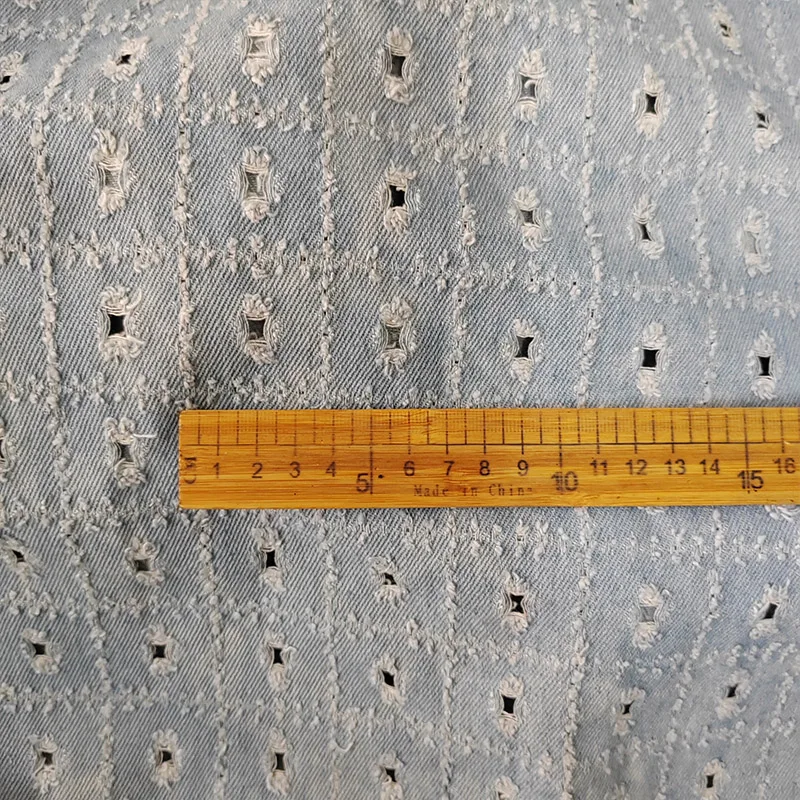 Good Thick Perforated Hollow Pattern 100%Cotton Tie Dye Denim Fabric Creative Designer Fabric Sewing Material Diy Pants/Clothing