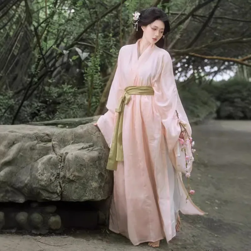 Hanfu women's ancient clothing adult straight train big sleeve shirt fairy elegant antique women's clothing spring and autumn