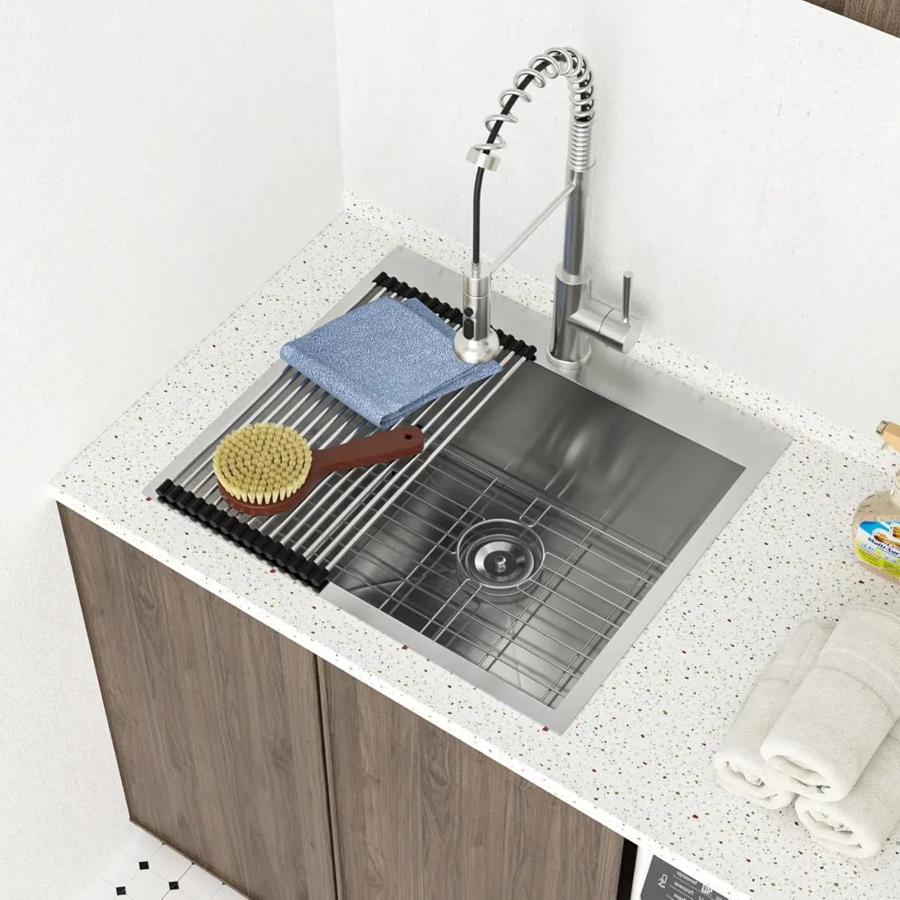 Fregadero de lavandería de 12 pulgadas de profundidad, fregadero de utilidad de lavandería de 25 "x 22" x 12 pulgadas de profundidad, fregadero de un solo cuenco de montaje superior, calibre 16 inoxidable