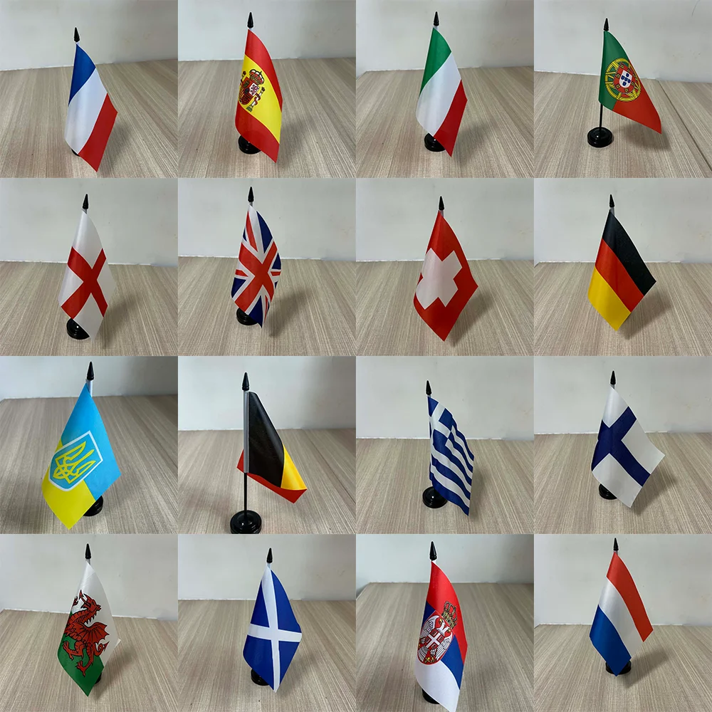 14x21cm Office Desk Flag of all European Flag polyester Ornaments Flags The European flag of the world Desk flag for decoration