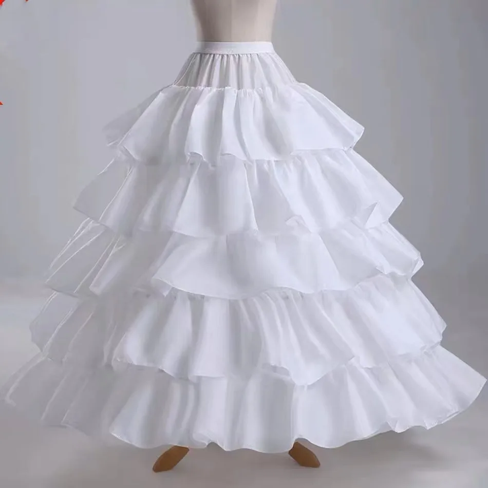 Women Full Shape Hoop Skirt 5 Ruffles Layers Ball Gown Petticoat Underskirt Slip for Wedding Girls Dress Bustle Adjustable Waist