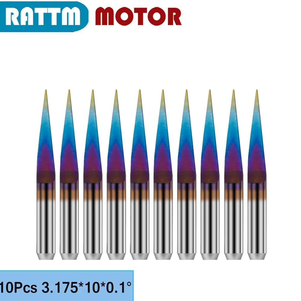 10Pcs 3.175mm 3.175*10°*0.1 Metal Flat Steel Engraver Bits CNC Router Tools Carving Cutters Degree 10° Engraving Accessories