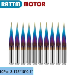 10Pcs 3.175mm 3.175*10°*0.1 Metal Flat Steel Engraver Bits CNC Router Tools Carving Cutters Degree 10° Engraving Accessories