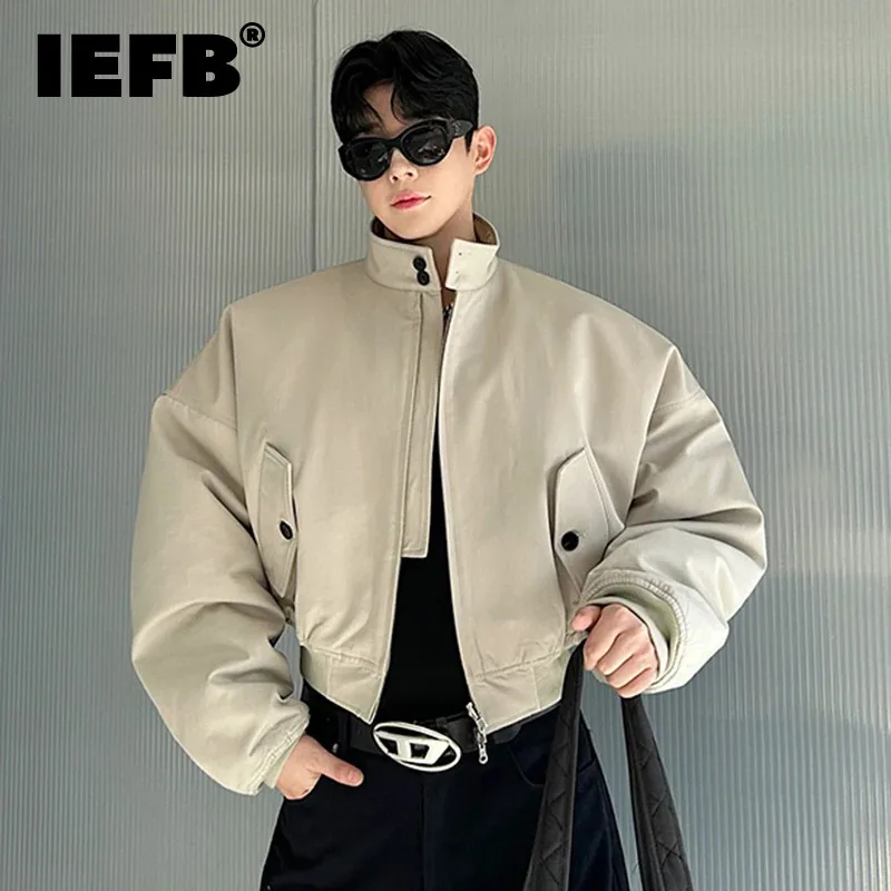 IEFB Stand Collar Men's Cotton Coats Solid Color Reversible Casual Menswear Korean Thickened Loose Male Padded Jackets New 9W215