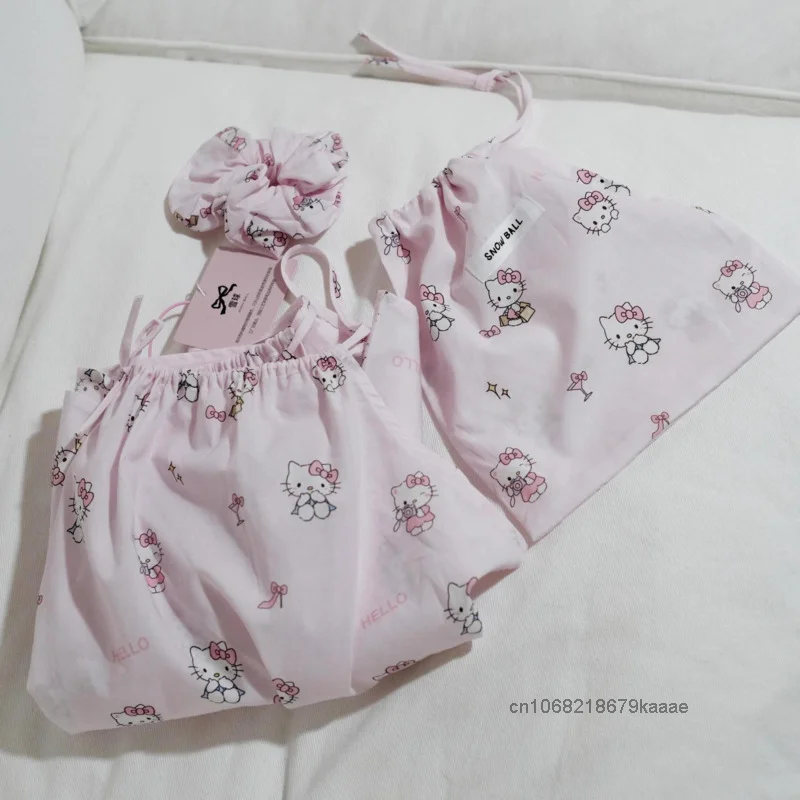 Sanrio Hello Kitty Cute Cartoon Printed Nightgown Comfortable Simple Sweet Y2k Girl Nightdress Japanese Style New Trendy Pajamas