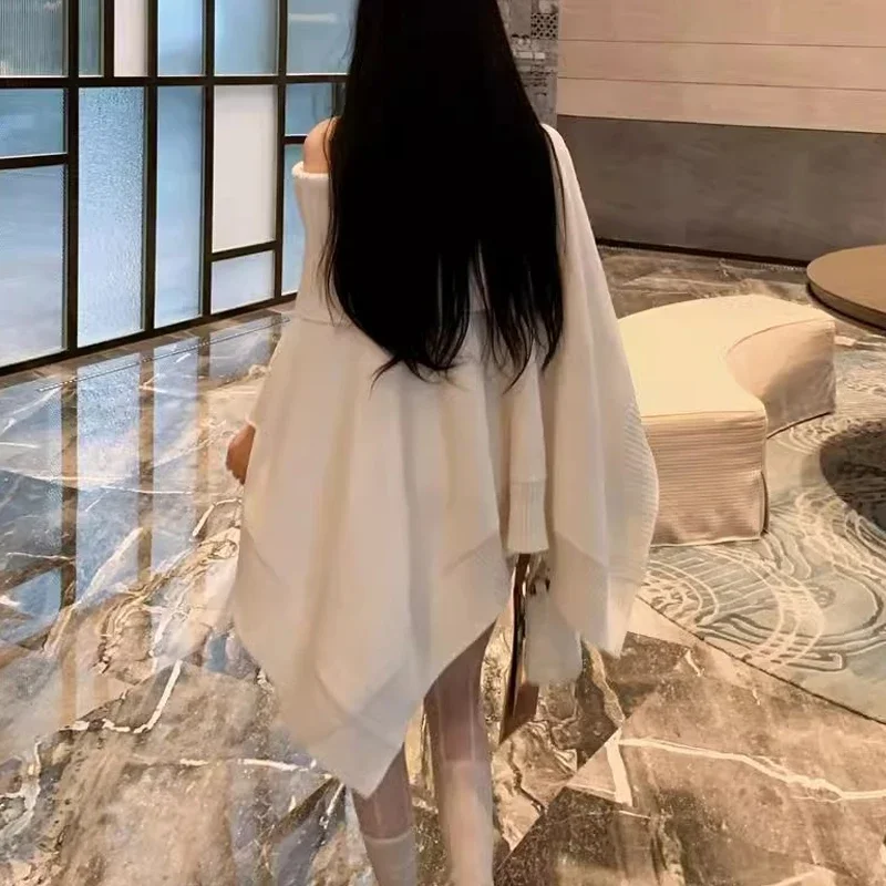 الخريف والشتاء جديد كلمة واحدة الكتف القوس بلون المرأة سترة أنيقة أزياء فضفاضة معطف الرأس تريكو البلوز الأعلى #6