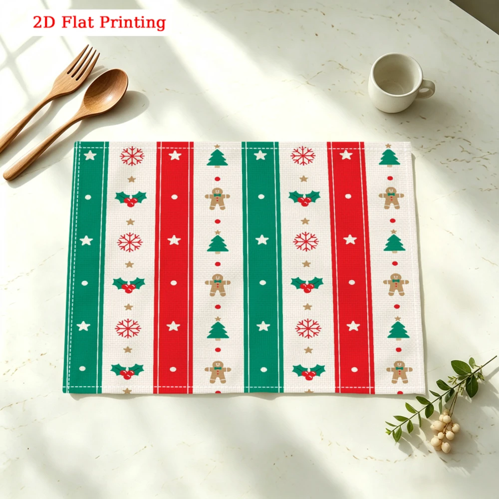 1pc Christmas Stripe Placemat Red Green White Snowflake Tree Gingerbread Table Mat Kitchen Dining Decor Protection 30x40cm
