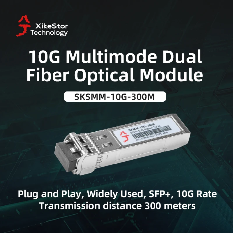 XikeStand LC Port Dual Fiber Optical Module, Single Mode, Multimodo, Plug and Play, SFP + 10G Taxa de Transmissão, Distância 300m, 10km